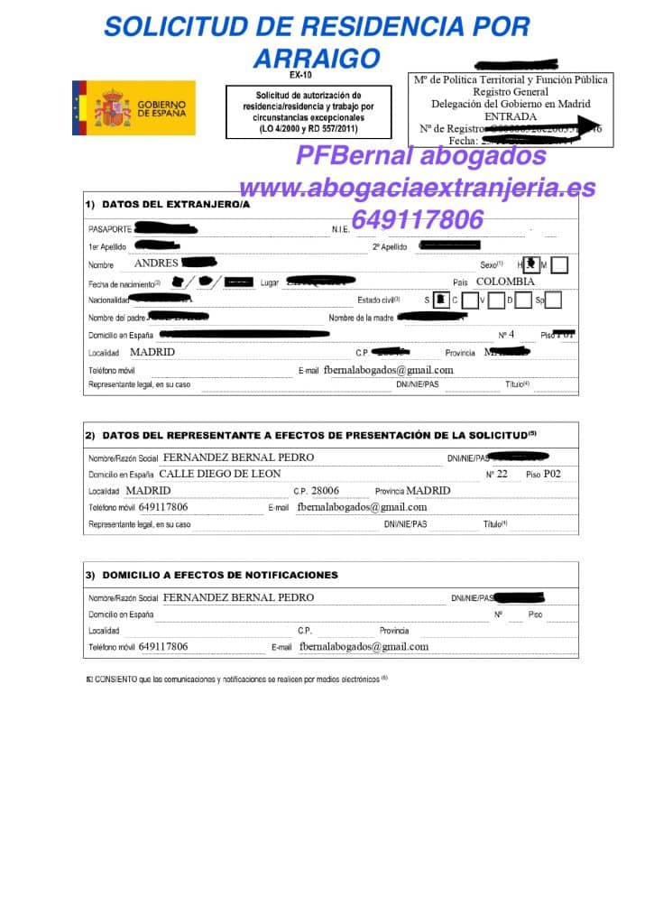 solicitud residencia arraigo online PFBERNAL ABOGADOS