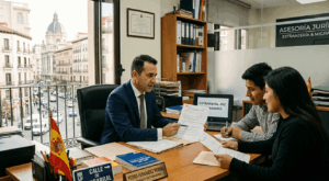 Reunión sobre reagrupación familiar con abogado de extranjería.